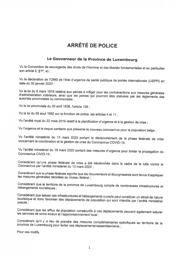 Arrêté police Gouverneur du 20.03.2020 - Infrastructures et hébergements touristiques pg 1.jpg